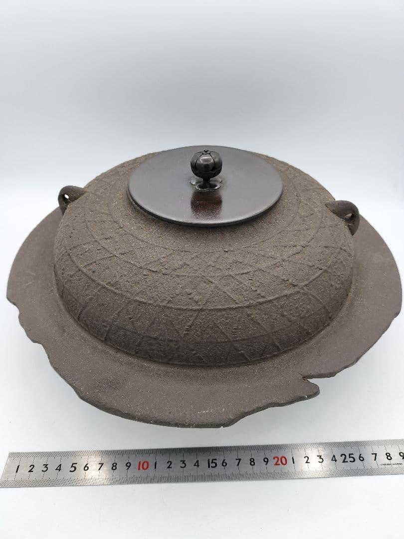 c708 焼抜透木釜　桜川 透木付 茶道具 古物