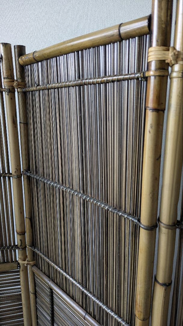 ラタン竹製パーティション 4パネル　パーテーション　おしゃれ部屋　アジアン　和風