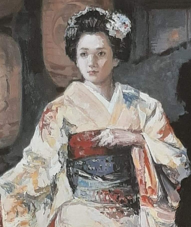 石川善一、「祇園の華」、希少画集の額装画、四季、風景、人気作品