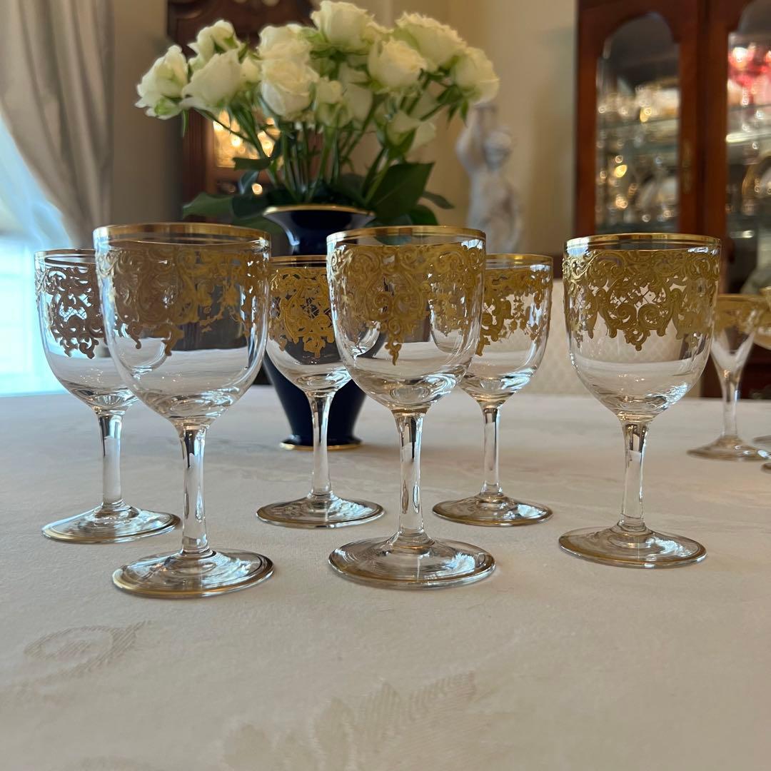 R様　ご売約　モーゼル　金彩金盛　クリスタル　ロカイユ　リキュールグラス　2客
