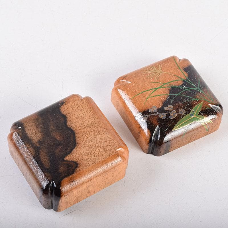 茶道具　中村宗悦作　草花蒔絵　黒柿角香合　共箱　V　8432