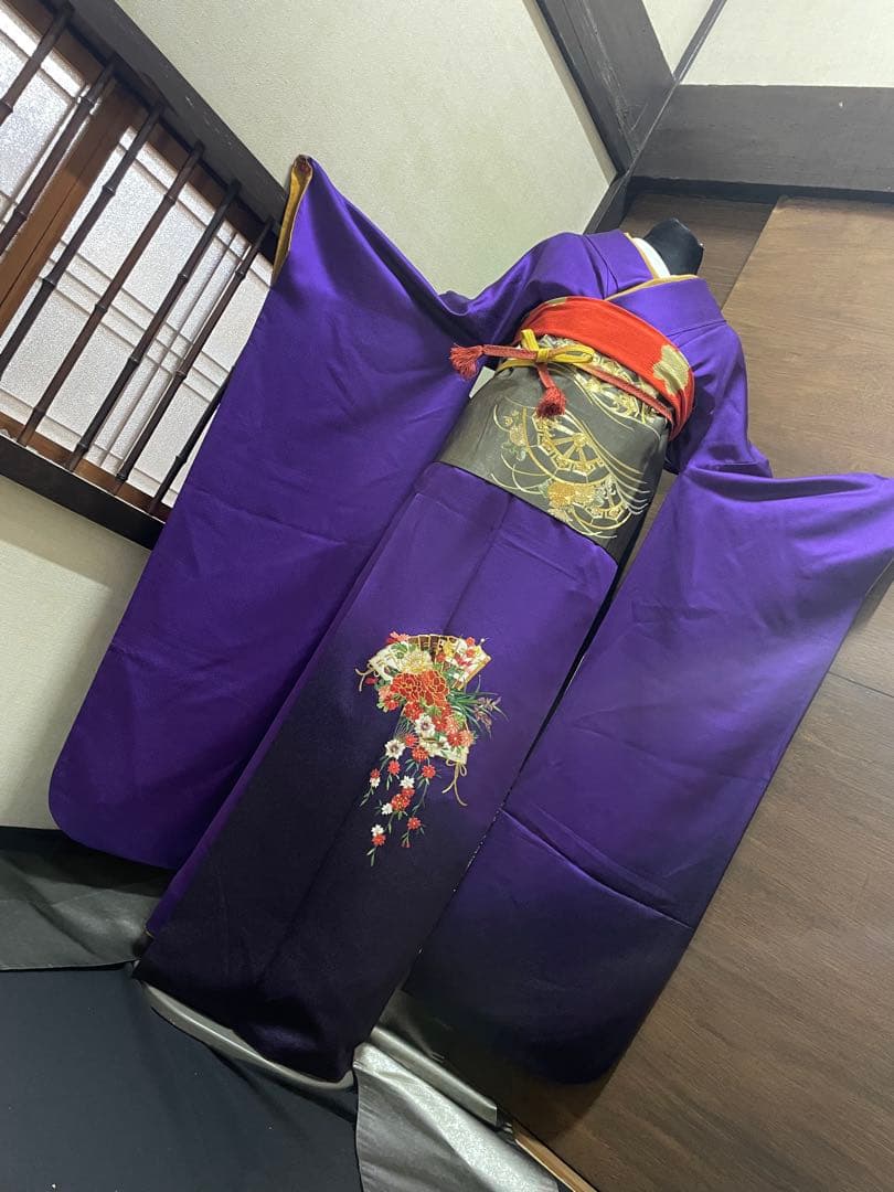 振袖フルセット6点Mサイズ正絹京友禅扇子銀駒刺繍