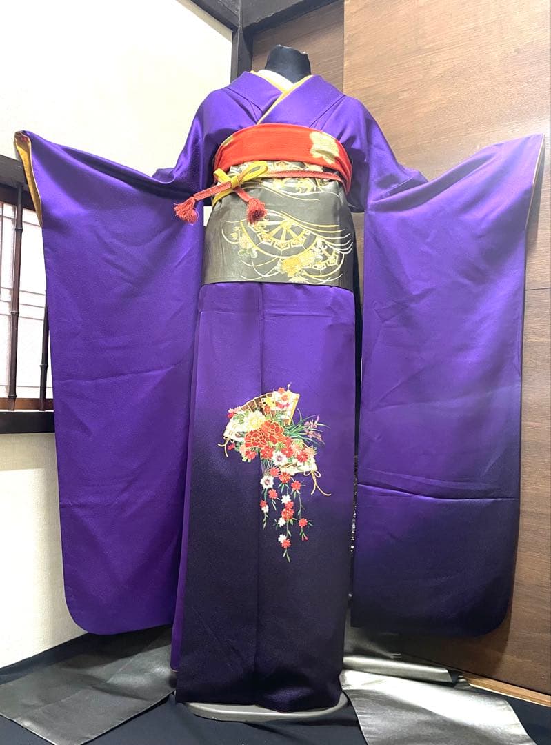 振袖フルセット6点Mサイズ正絹京友禅扇子銀駒刺繍