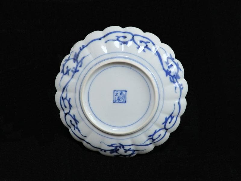 大聖寺伊万里　金襴手　輪花形　紋章の図　５寸皿　D174AS-fbda