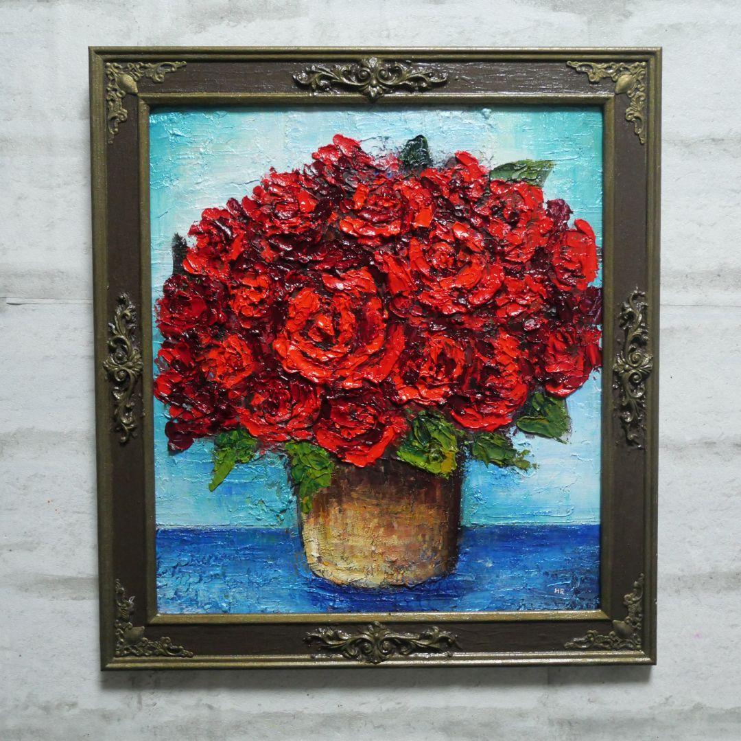 油絵 油彩 油彩画 絵 絵画【赤い薔薇】