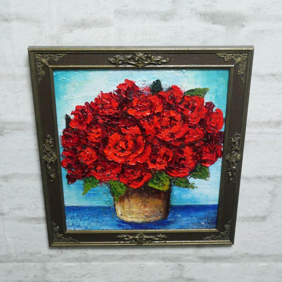 油絵 油彩 油彩画 絵 絵画【赤い薔薇】