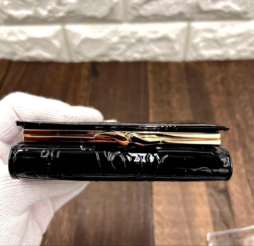 新品未使用　ヴィヴィアンウエストウッド 三つ折財布　黒　エナメル　がま口　③