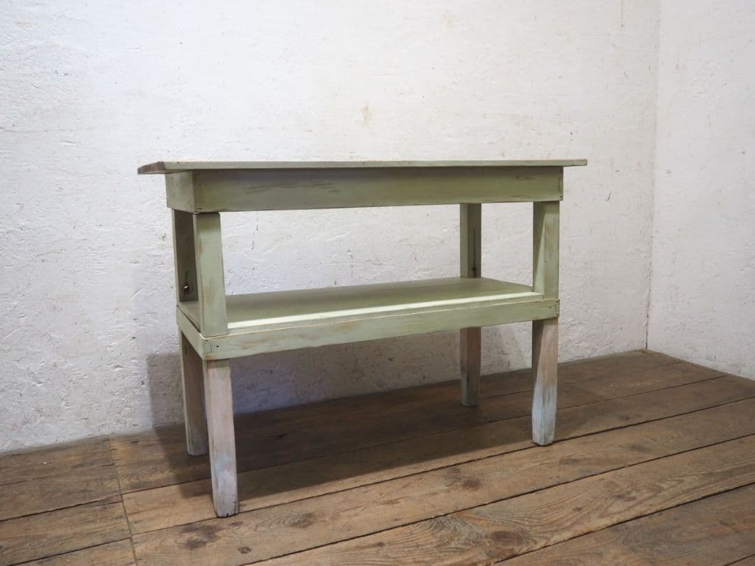 1147 ビンテージ　古いペンキのテーブル　デスク　飾り棚　展示台　レトロ　家具