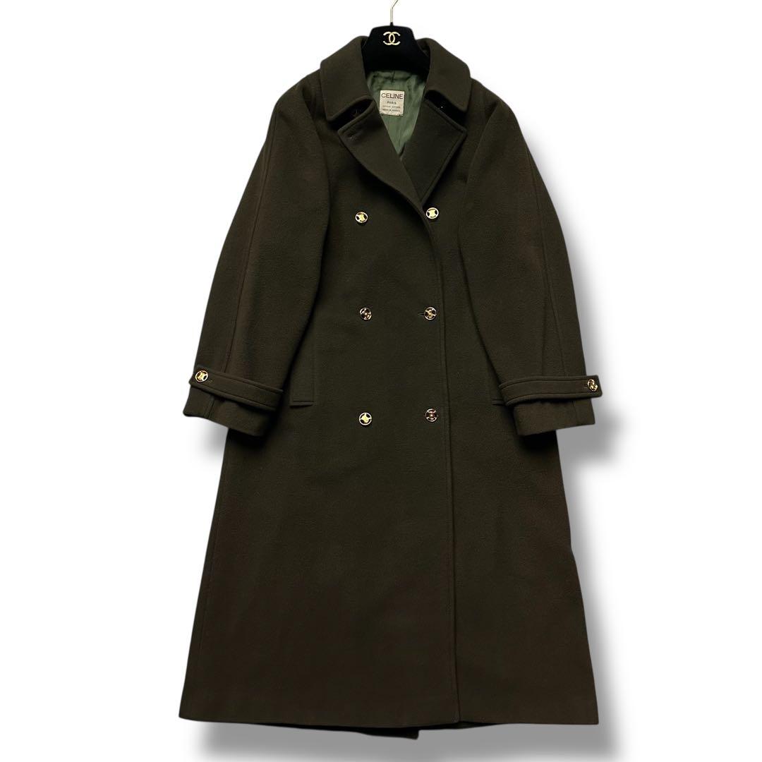 希少 セリーヌ チェスターコート ダブル トリオンフ ロング カーキ レディース