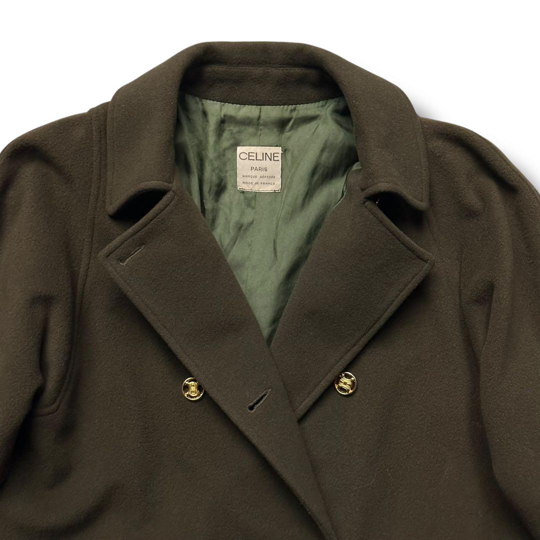 希少 セリーヌ チェスターコート ダブル トリオンフ ロング カーキ レディース
