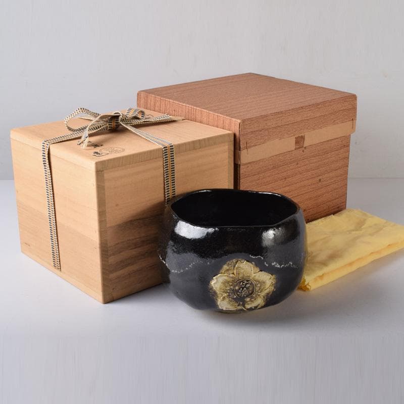 Mena　茶道具　佐々木昭楽作　ノンカウ　黒楽茶碗　共布共箱　V　7515