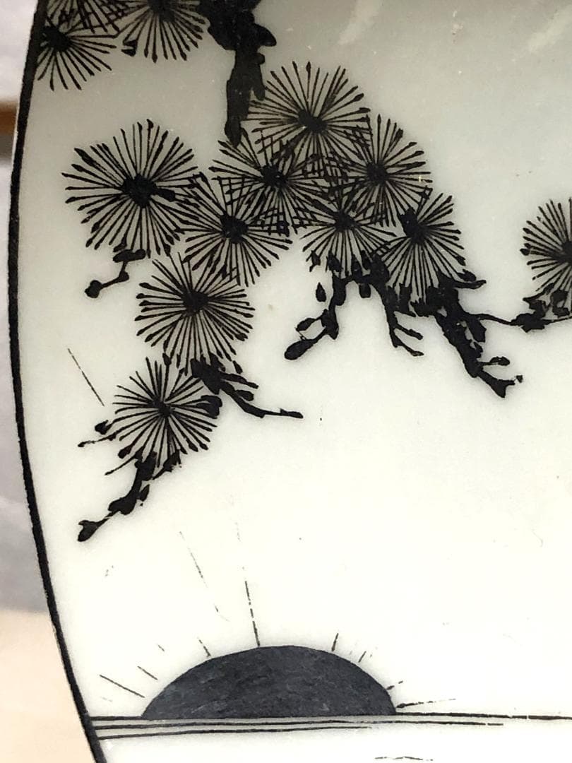 【 本銀色絵大盃 】　薄胎磁　高砂画　天保15年　瀬戸焼骨董