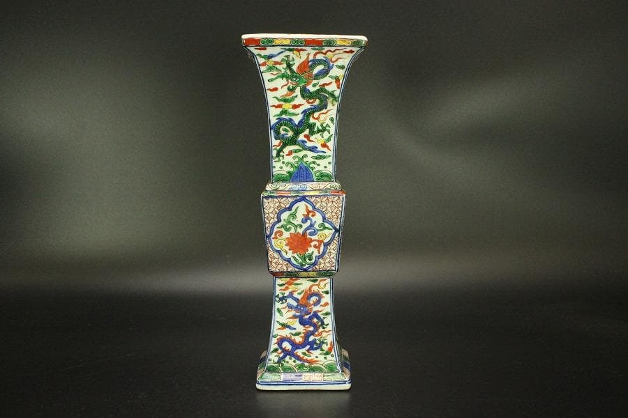 茶道具 唐物 赤絵 龍紋 尊瓶 高31.7cm 中国美術(A925)