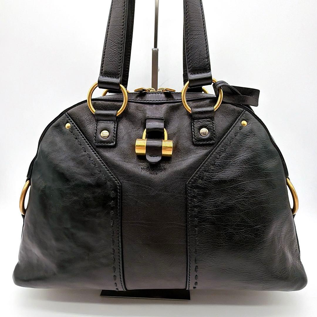 美品✨【イヴサンローラン】ミューズ オールレザー ハンドバッグ ブラック カデナ