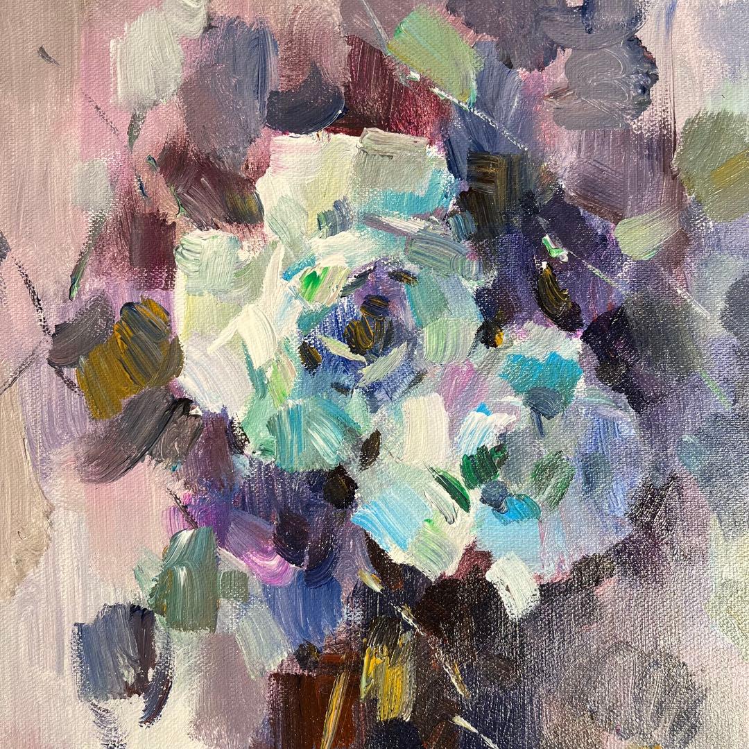 ★秀作★ 手書き油絵 花瓶の花 絵画 インテリア 油彩画