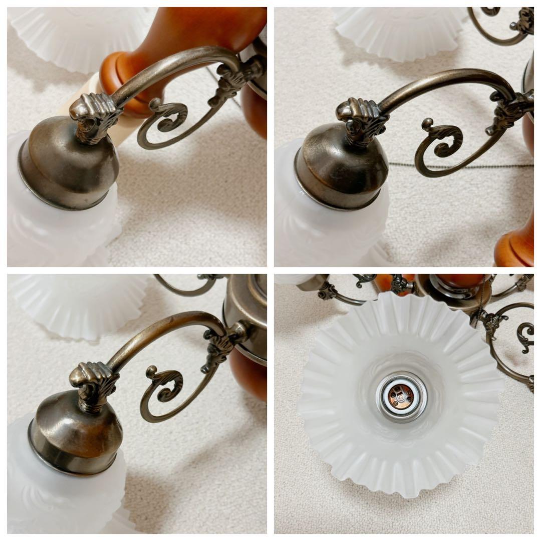 ●美品●アンティーク　フリルシェード　すずらん型　豪華5灯シャンデリア【キシマ】