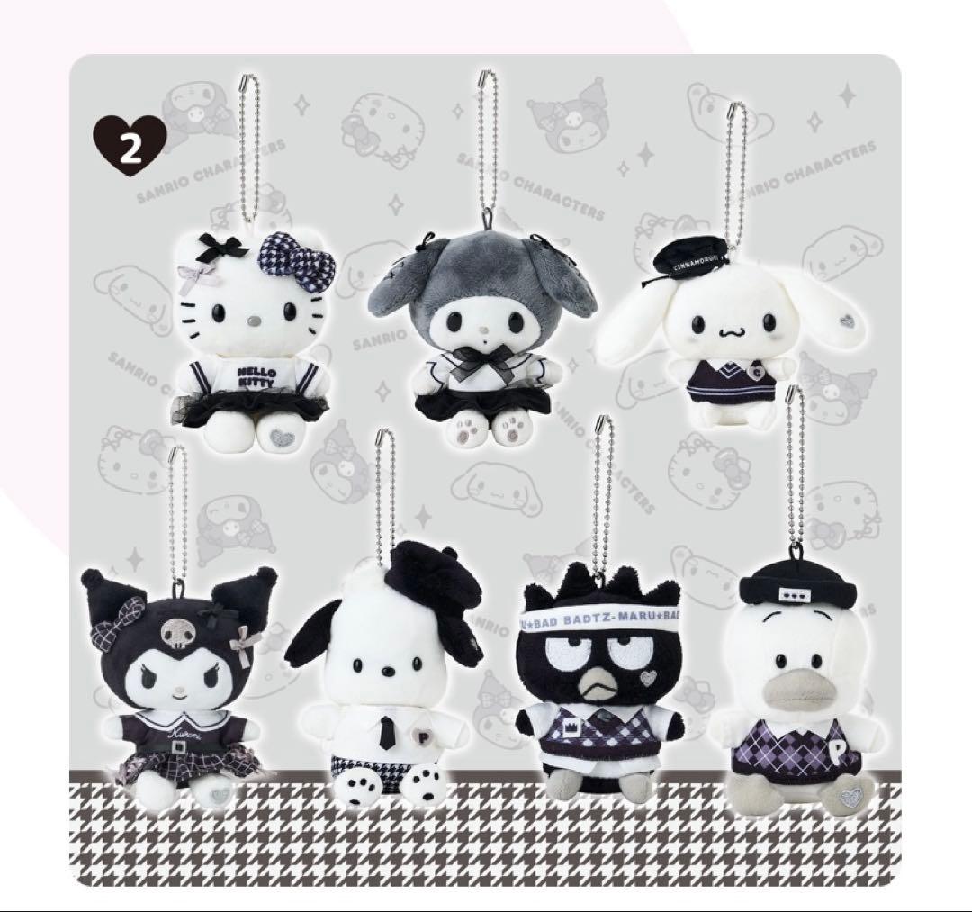 キティ　マイメロ　クロミ　モノトーンデザインシリーズ　マスコットホルダー　3個