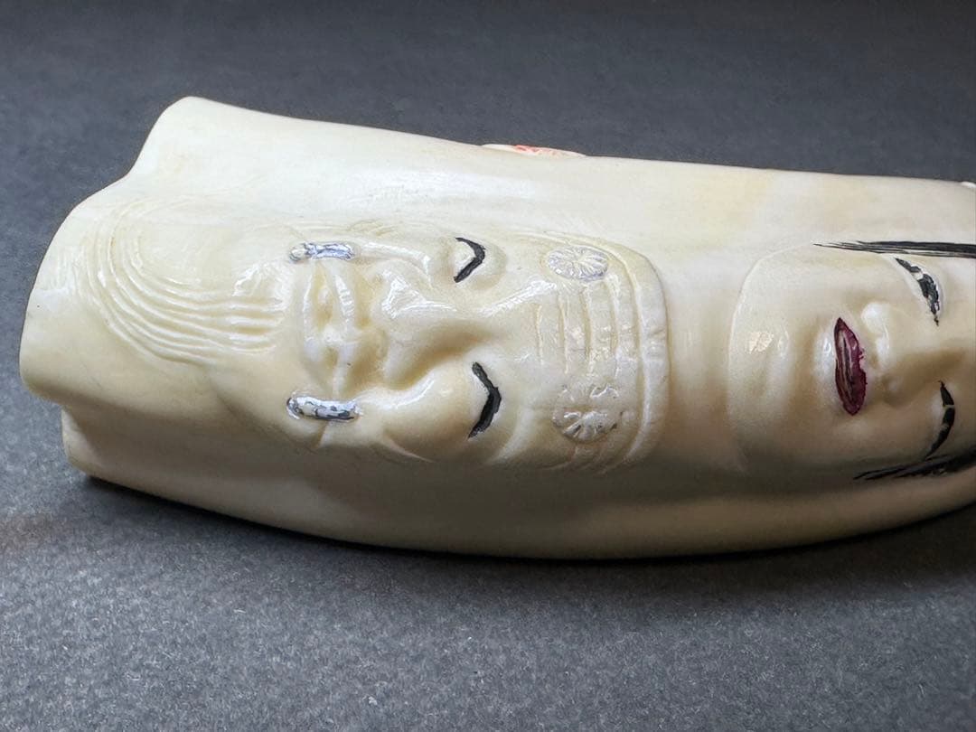 極上　根付　小面と翁面　和装小物　古美術品　 置物　彫刻 細密細工　骨董
