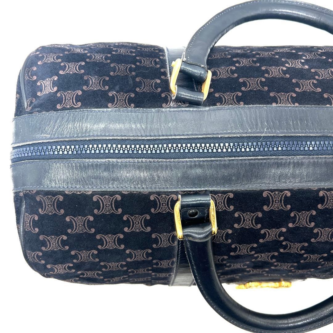 【美品】セリーヌ ボストンバッグ マカダム柄 ロゴプレート 金馬車