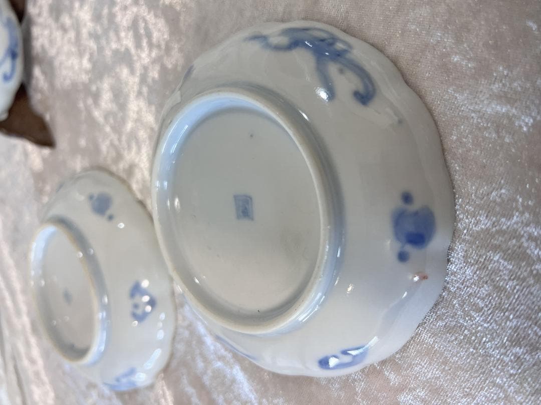 金彩色絵花草紋輪花小皿　伊万里焼　明治　5枚組