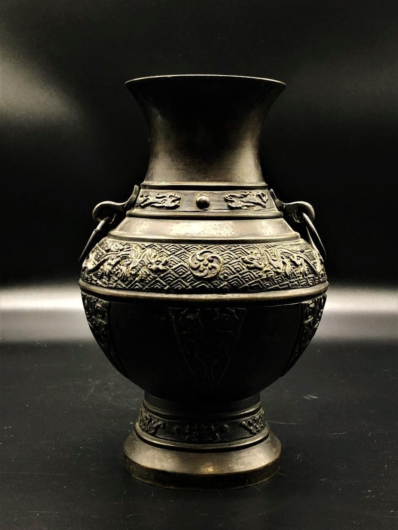 【 雨龍図銅花瓶 】 江戸期花入 蔵出品 　　K1205I