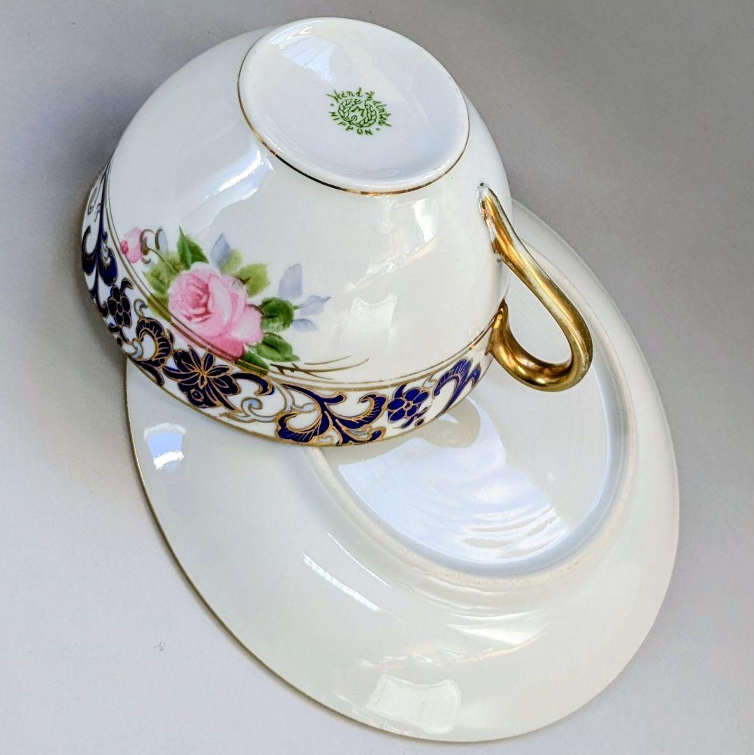 オールドノリタケ銘品!! 金彩藍帯薔薇図紋　キャビネットカップ＆ソーサー