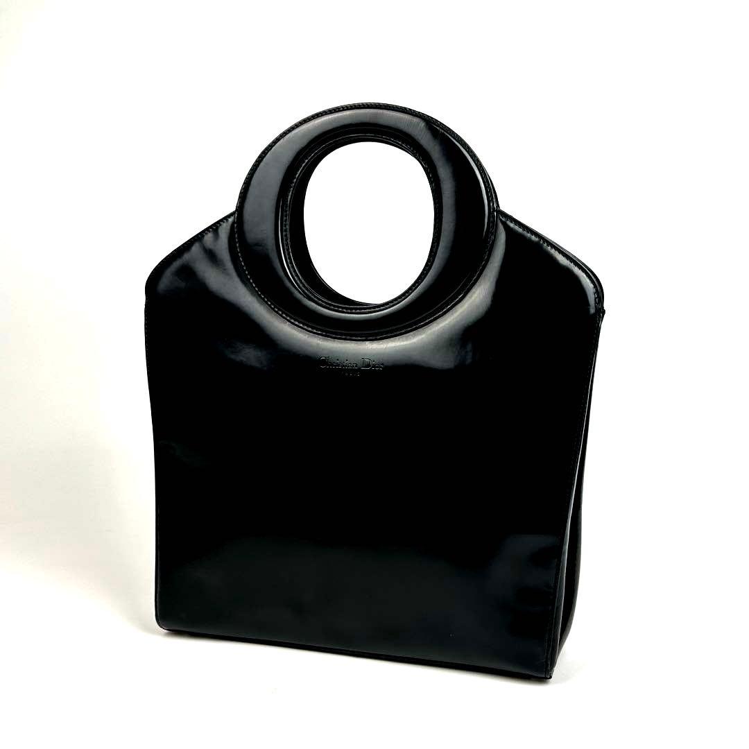 【美品】ディオール　ハンドバッグ　サークル　カナージュ　裏地総柄　パテントレザー