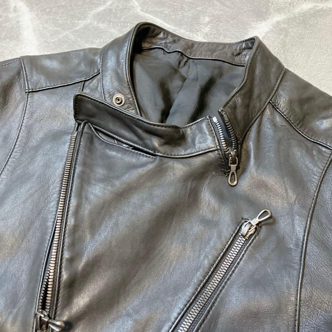 SHELLAC ラムレザー シングルライダース セミダブル レザージャケット L