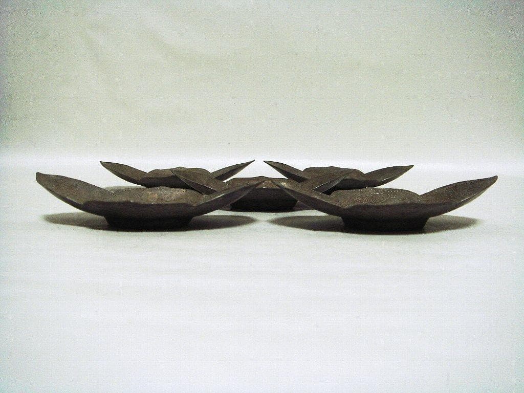 624『中国美術 古錫 十字紋 茶托 ５枚』/骨董品 古美術 古玩 アンティーク