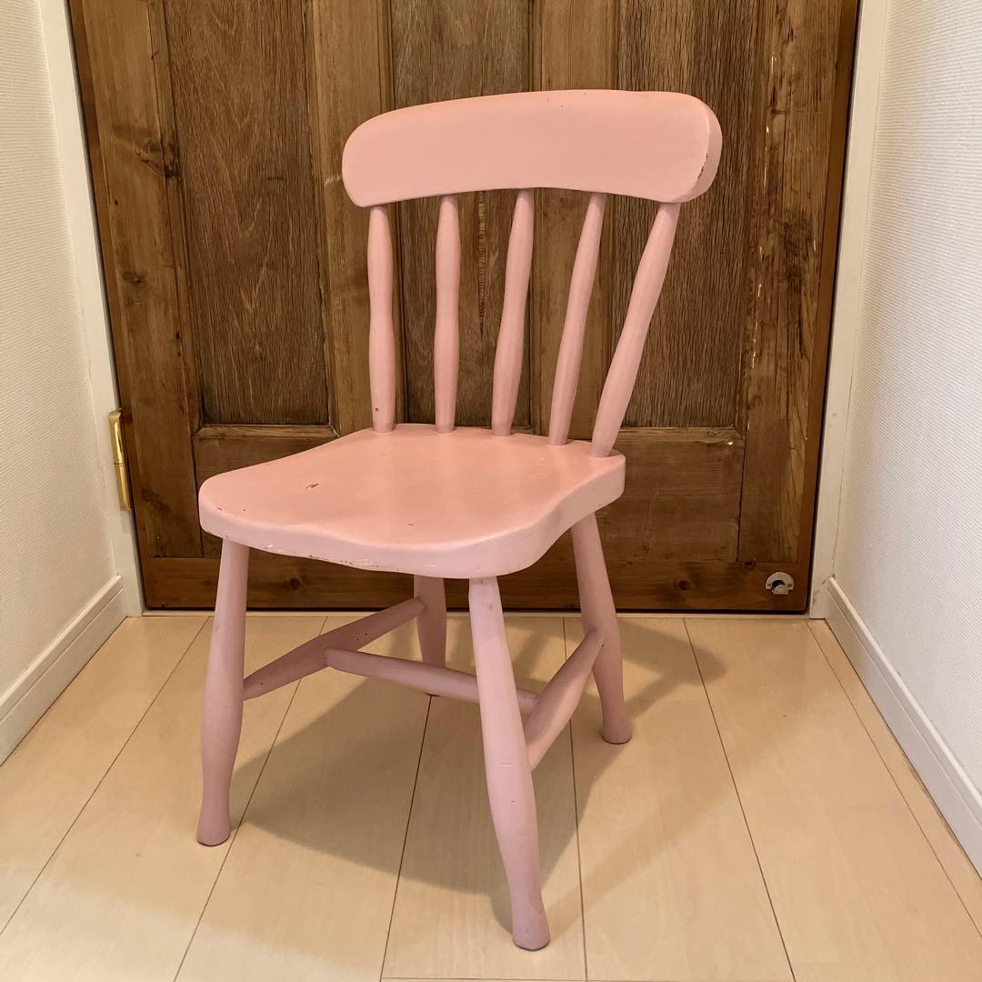 イギリス アンティーク　チャイルドチェア　ペイント ピンク キッズチェア