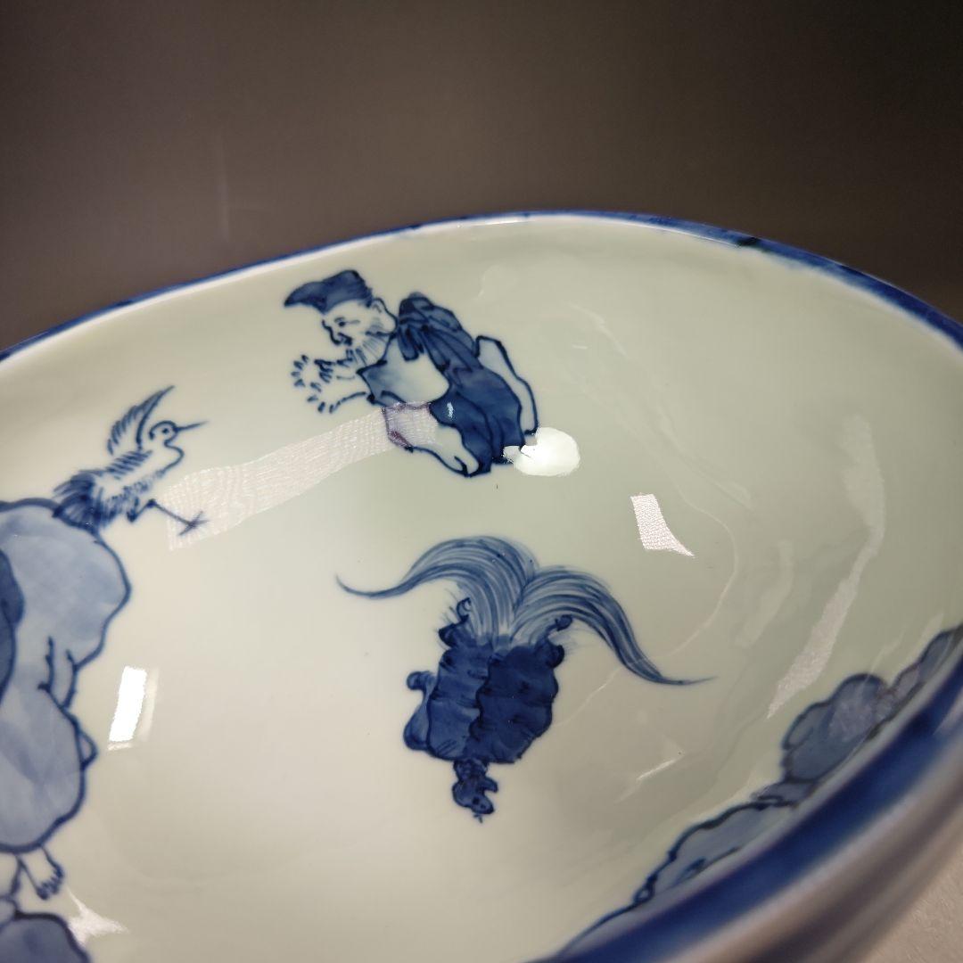 イ586 水指『京都五山窯　林淡幽造』『染付俵七福人　水指　共箱』茶道具