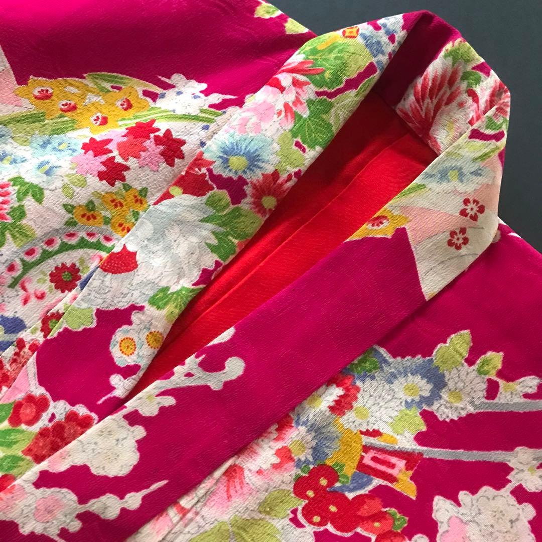 正絹 アンティーク着物 女の子 七五三 ◇花つぼ 花丸紋 古典柄