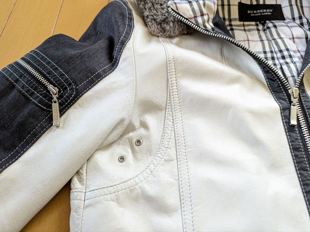 【美品】バーバリーブラックレーベル　ホワイト羊革レザージャケット M
