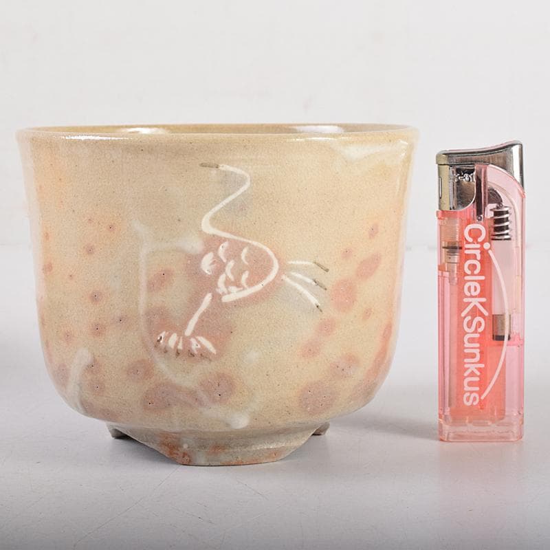 茶道具　赤膚焼　大塩正人造　御本立鶴　数茶碗　八客　共箱　V　R8550B