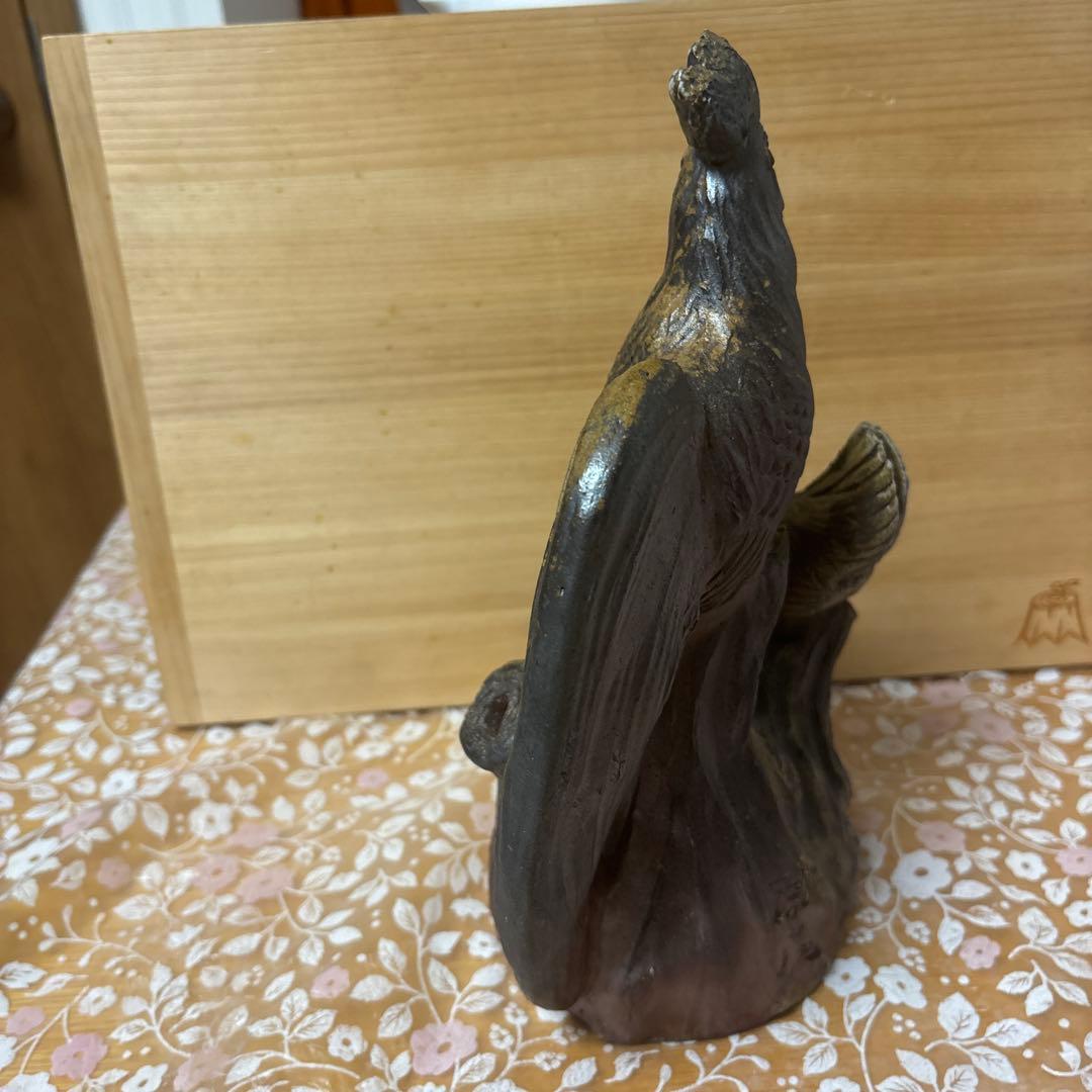 藤原陶臣 備前焼 双鶏の置物