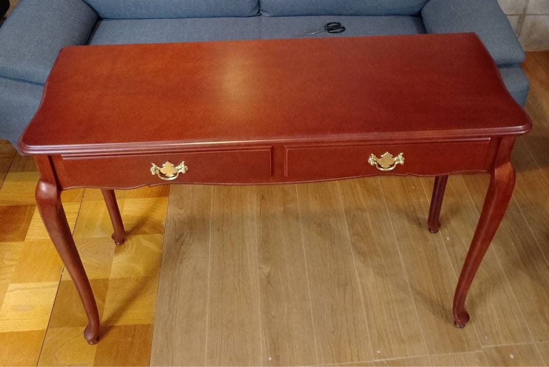 G1822 コンソールテーブル 飾り棚 デスク 引出し付き 真鍮取手 木製