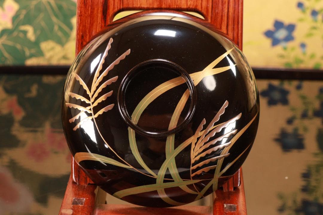 BJ119　時代輪島塗　図替わり　草花蒔絵　吸物椀　五客　木製 懐石 菓子