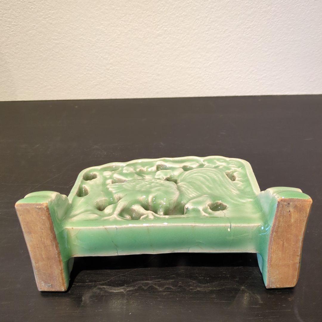 七官青磁　硯屏　明代　鳥