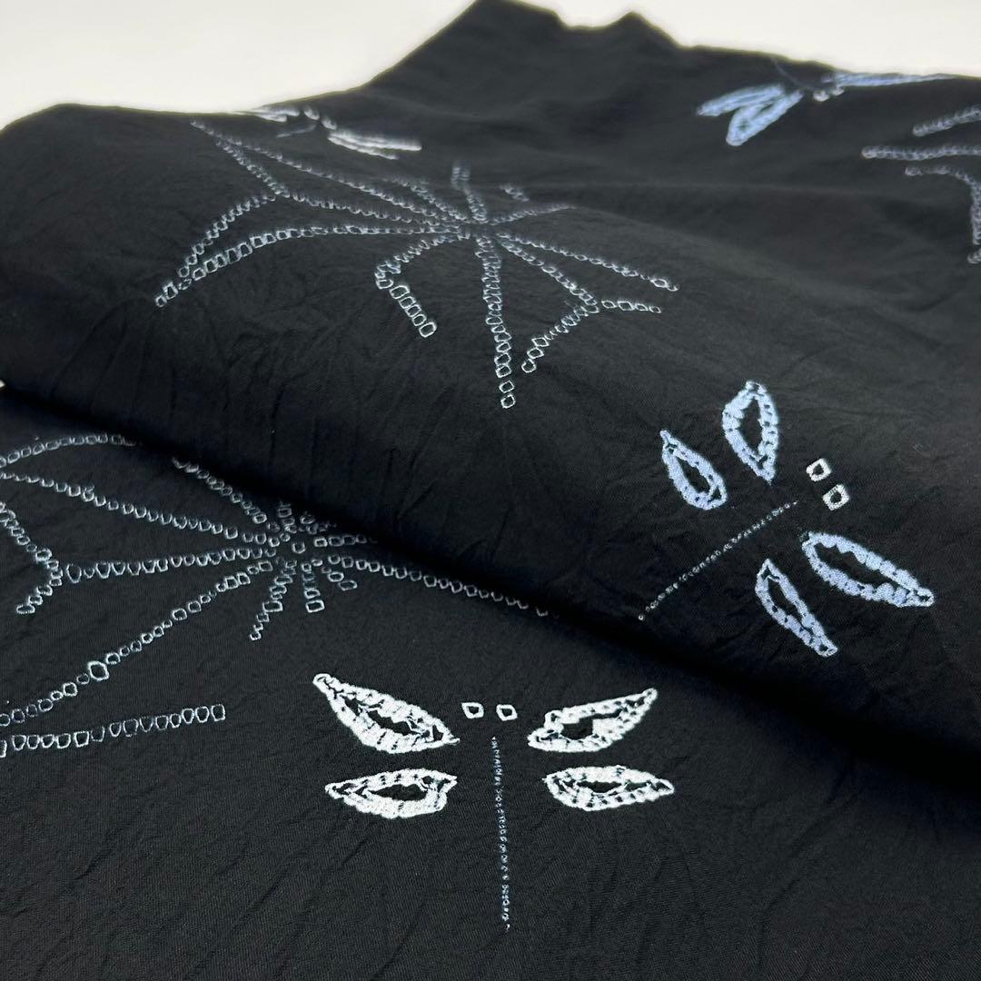 浴衣　絞り浴衣　本場　有松絞り　黒　トンボ　麻の葉　蜂巣織半幅帯　新品0720②