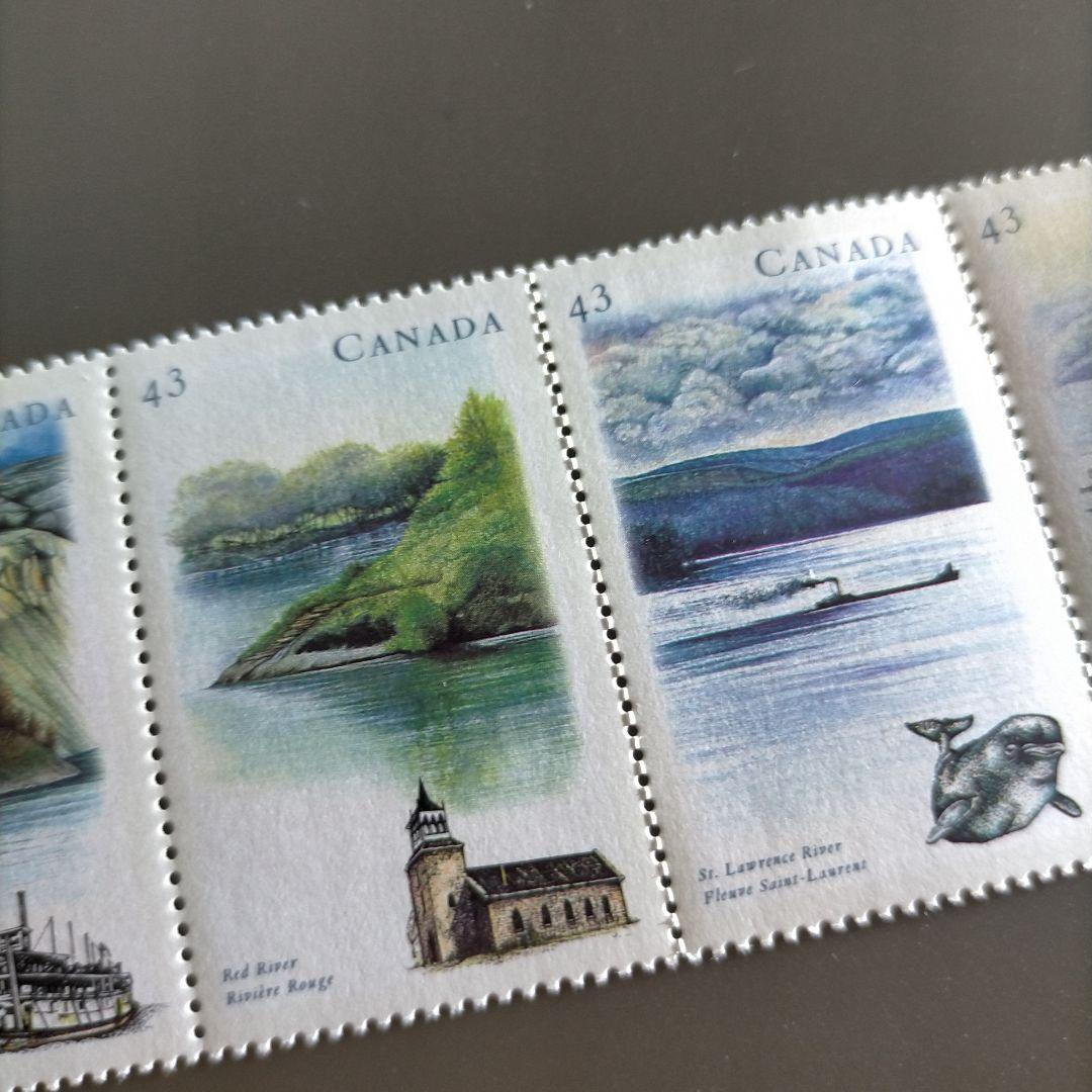 【売約済】1841 外国切手 カナタ 山と湖 風景 5連刷