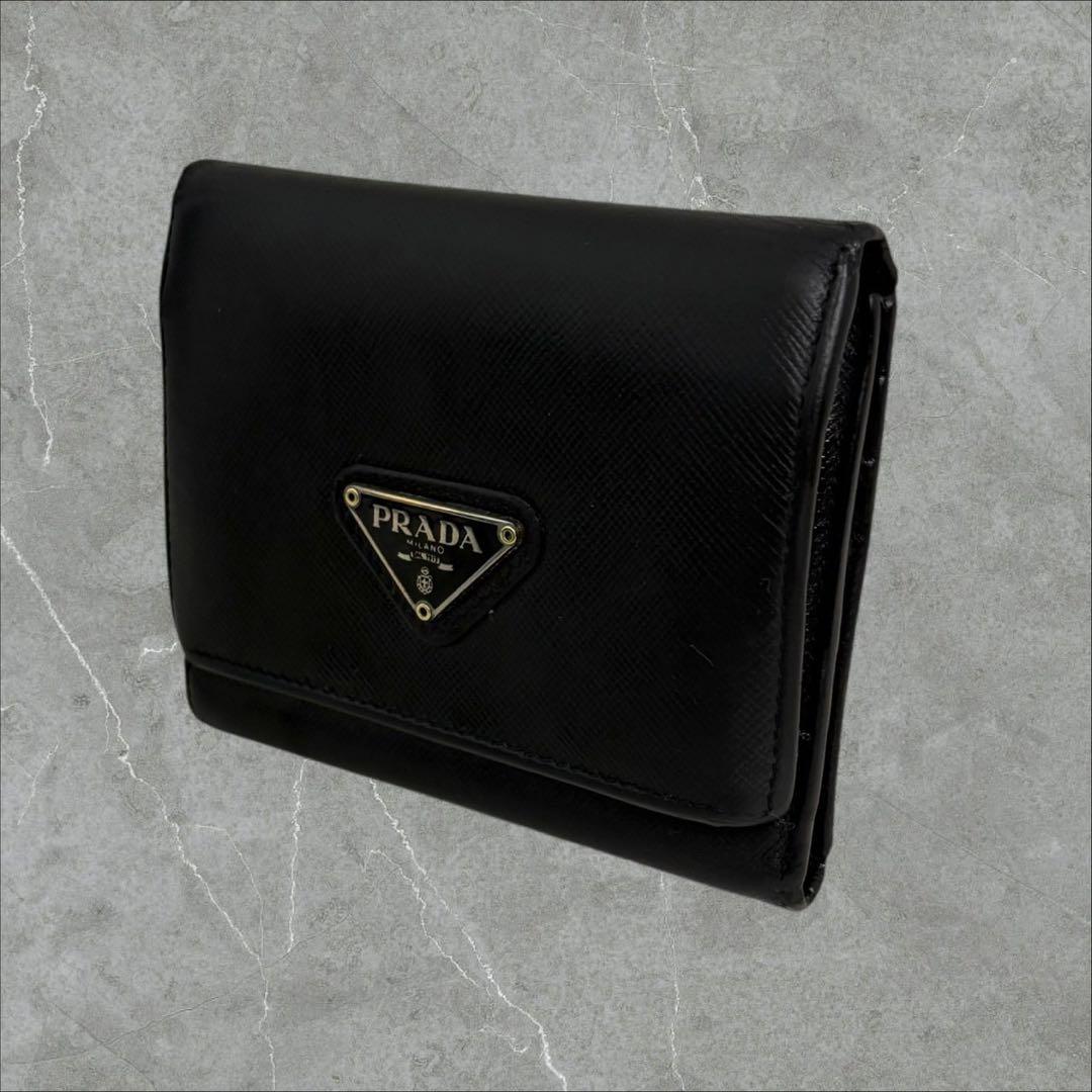 美品✨ PRADA プラダ 三つ折り財布 サフィアーノ 三角ロゴ