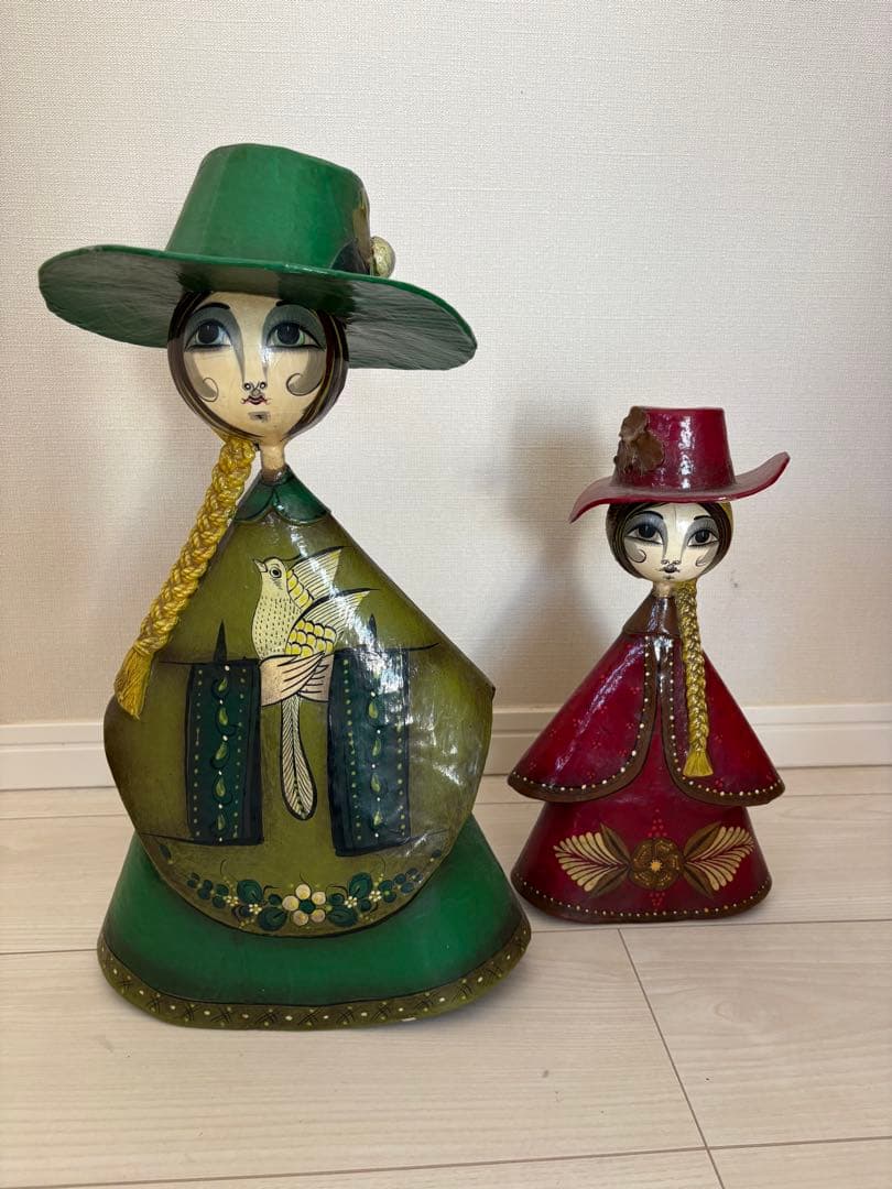 【セルメル】メキシコ民芸ドール姉妹アンティークベーパーマシェ張子1970年代