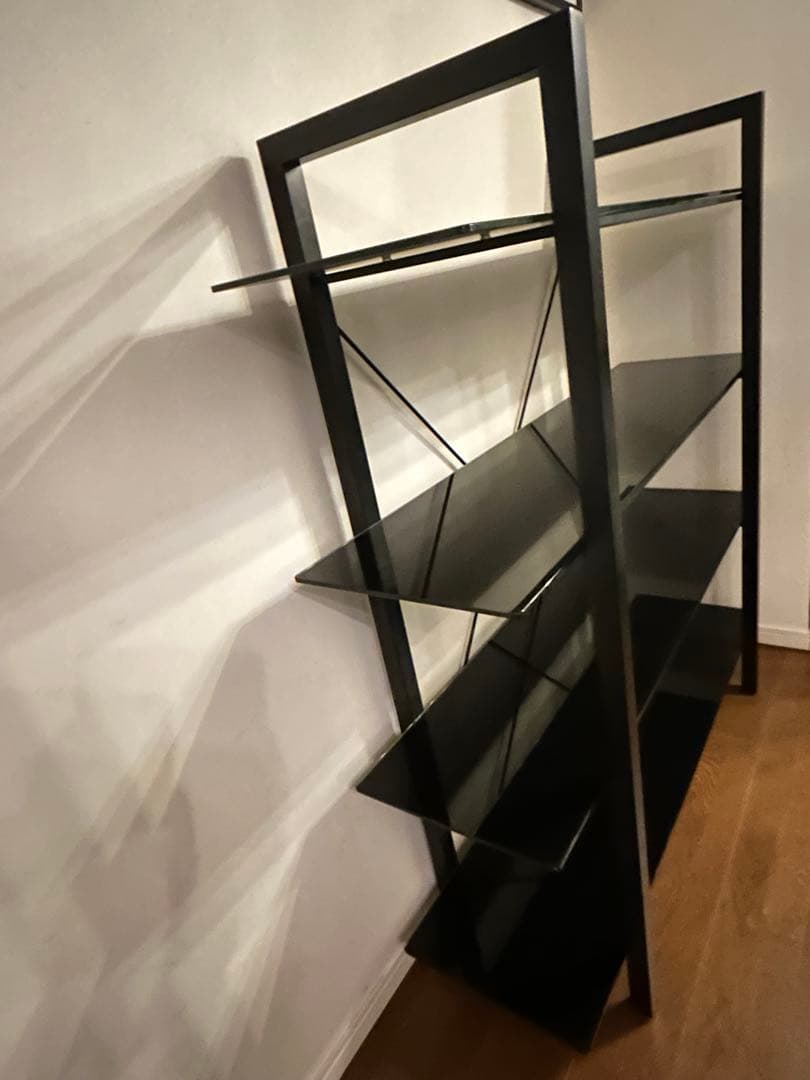 黒 ガラス 金属製 4段シェルフ