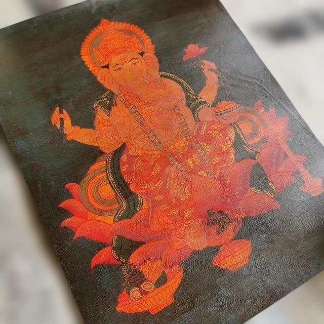 ガネーシャ：タンカサイズ縦36.5cm×横28cm　タンカ　仏画（額縁なし）