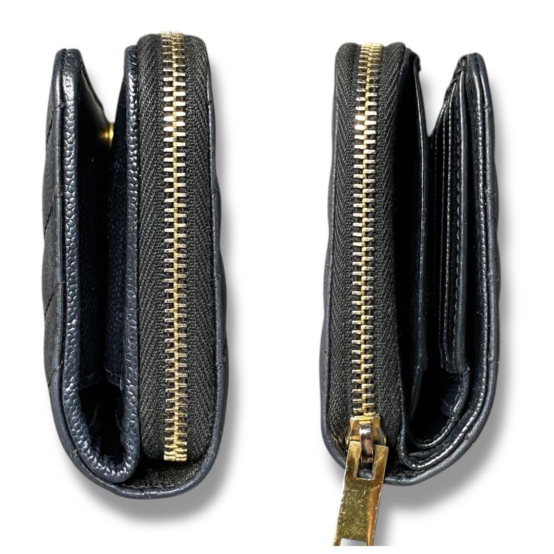 美品 サンローラン 財布 YSL キャビアスキン ブラック コンパクト 折財布