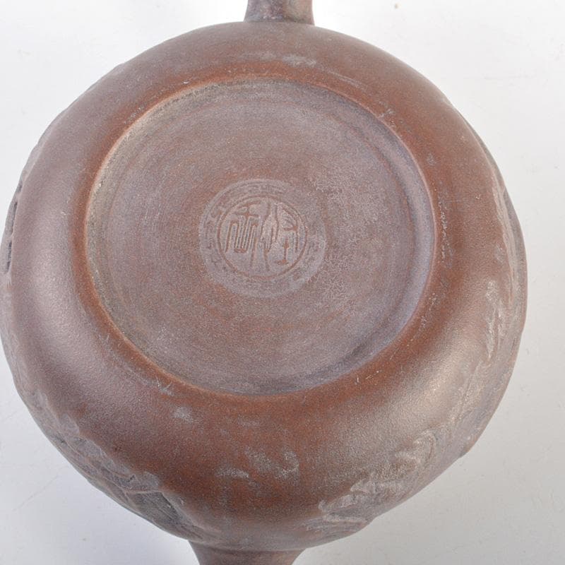 中国　紫砂　朱泥　楼閣山水文　急須　茶壷　在銘　N　6652