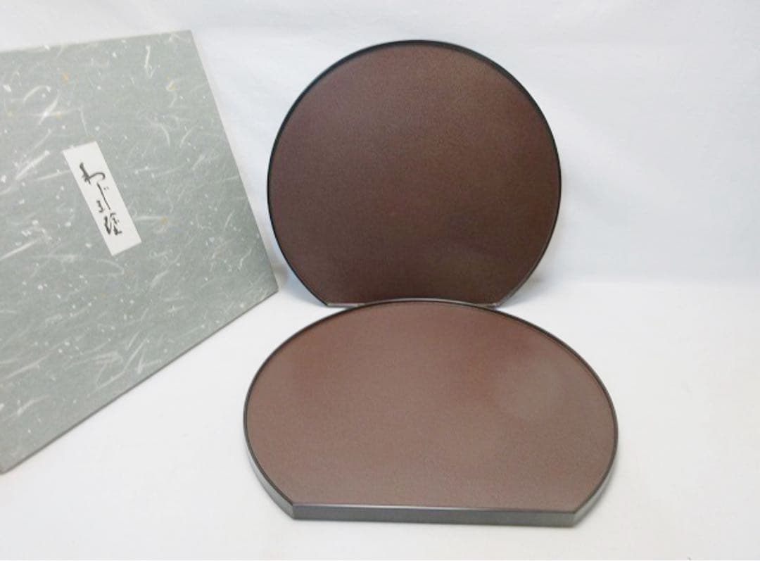 未使用 懐石道具 輪島塗 木製 半月膳 2客 両面使う 懐石盆 会席膳 紙箱