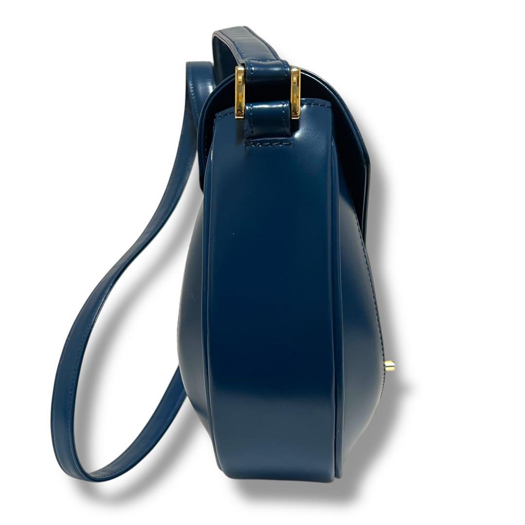 美品 傳濱野 ショルダーバッグ レザー アビスブルー アールクラネ ターンロック