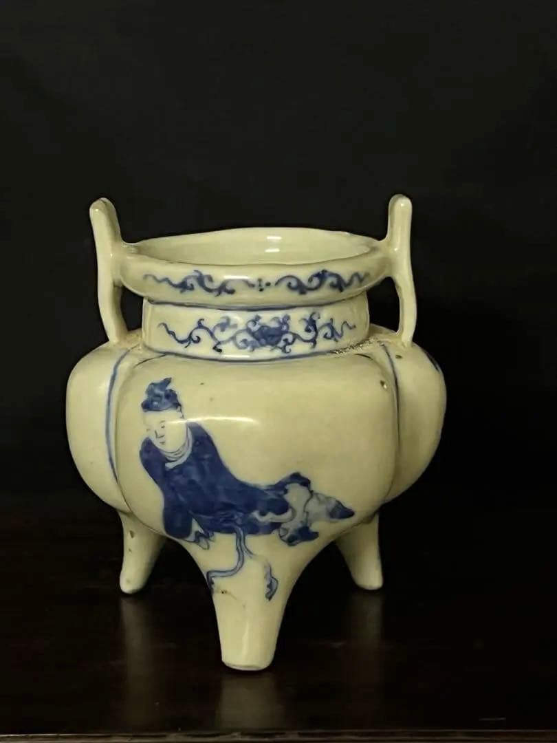 古美術　染付人物香炉　XG44-4