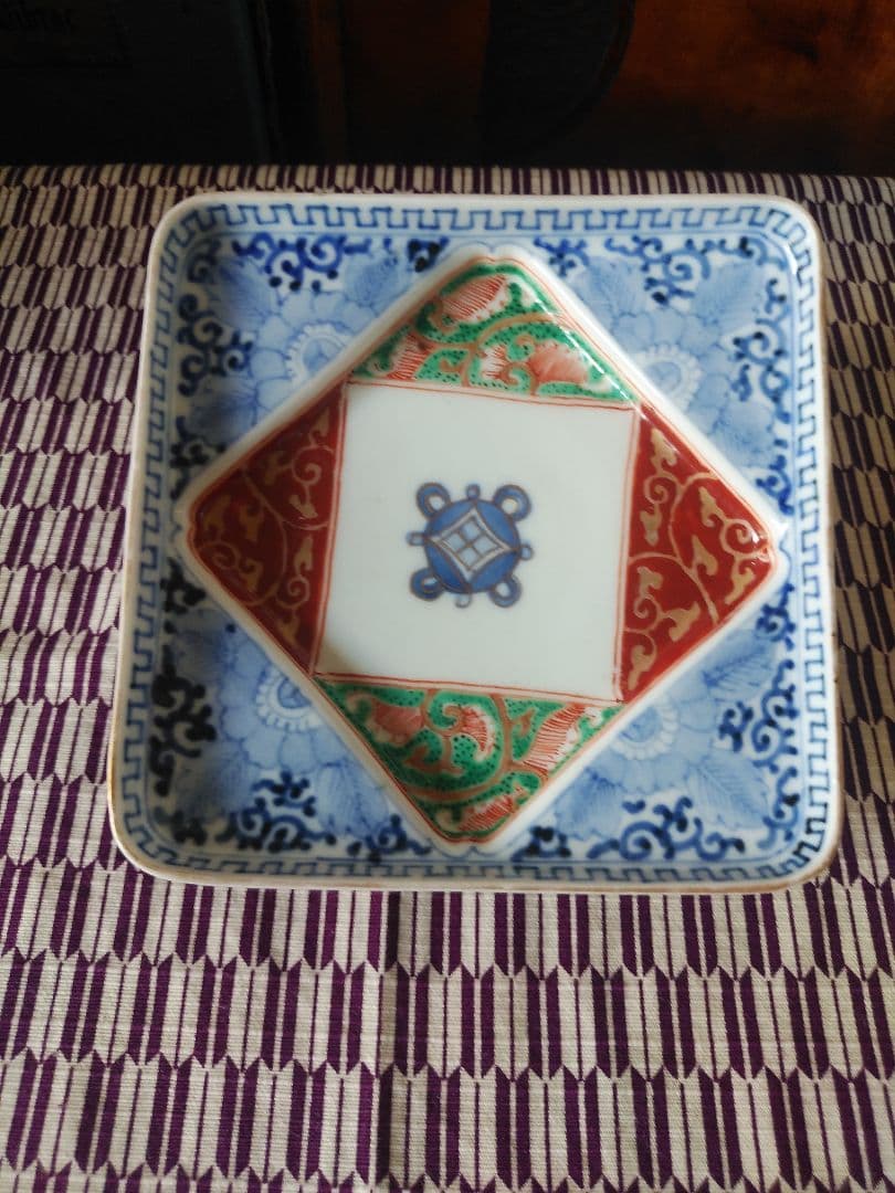 美品 古伊万里 色絵 染付 四方皿 正方形皿 アンティーク 陶芸 工芸品